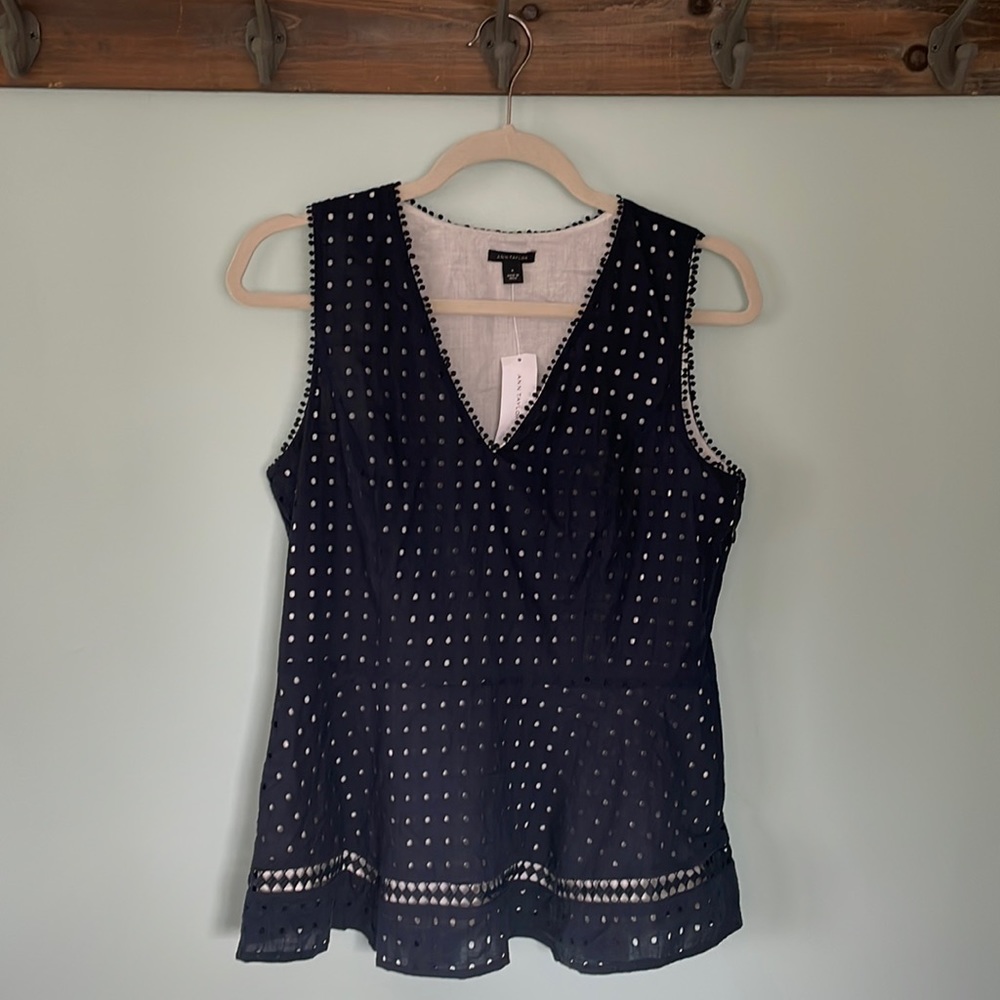 NWT Ann Taylor navy blue peplum tank top, size 4